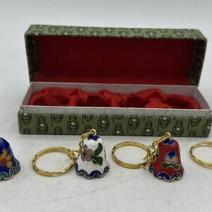 Vintage Cloisonne Enamel Small Bell Keychain Set of 4